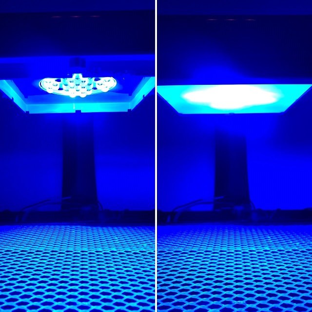 LED lighting showed with and without the diffuser attachment